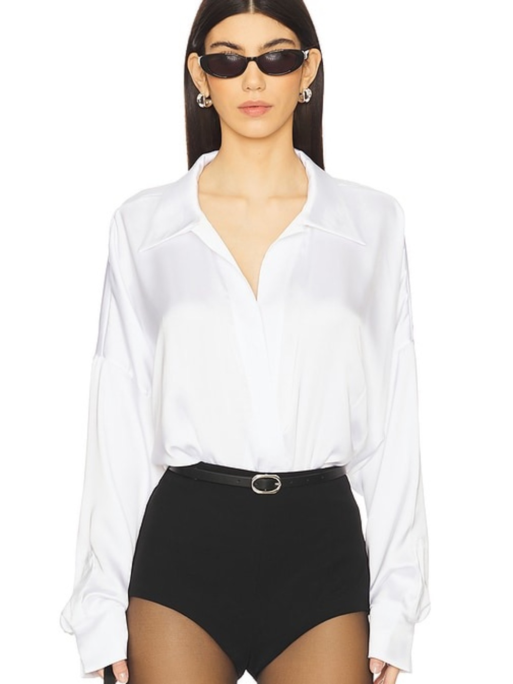 NORMA KAMALI White Oversized Shirt Bodysuit - M